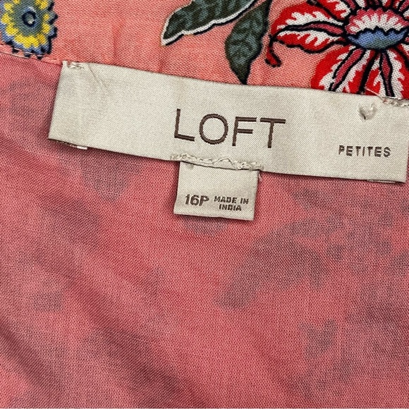 LOFT Pink Floral Swing Dress 3/4 Sleeve Lined Embroidered Scalloped Hem Size 16P - Picture 2 of 12